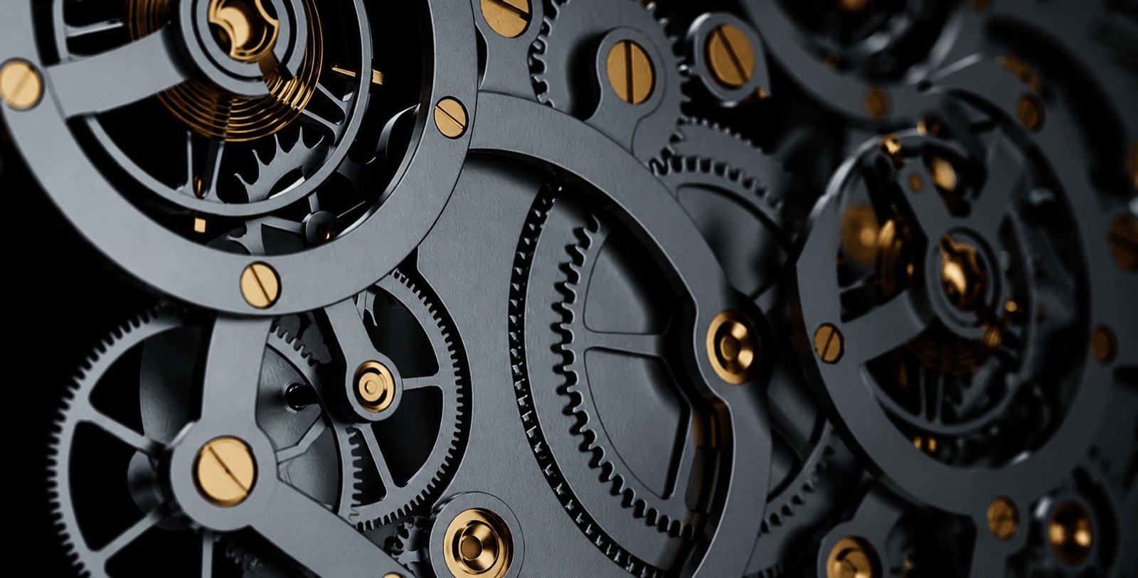 Mécanisme d'horlogerie aux rouages imbriqués, image de la négociation de sortie de crise où chaque partie prenante engrène les autres